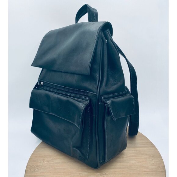 Vintage Tignanello Backpack Womens XL Black Leather Handbag Y2K Goth - Picture 1 of 12